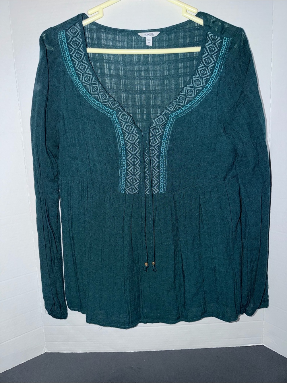 Sonoma Teal Embroidered Peasant Tunic